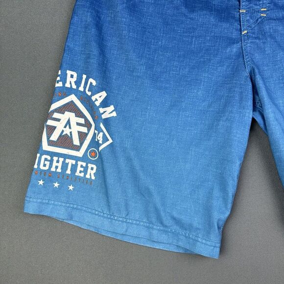 American Fighter Board Shorts Men 38 Blue Handover Stretch Swim Beach Affliction - Picture 3 of 16